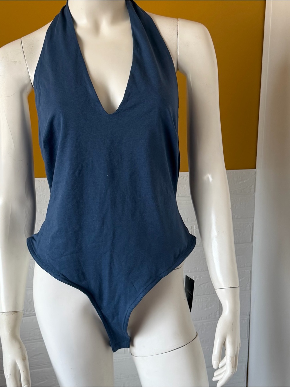 Karen Millen NWT Navy Blue Stretch Cotton Halter Bodysuit Size M